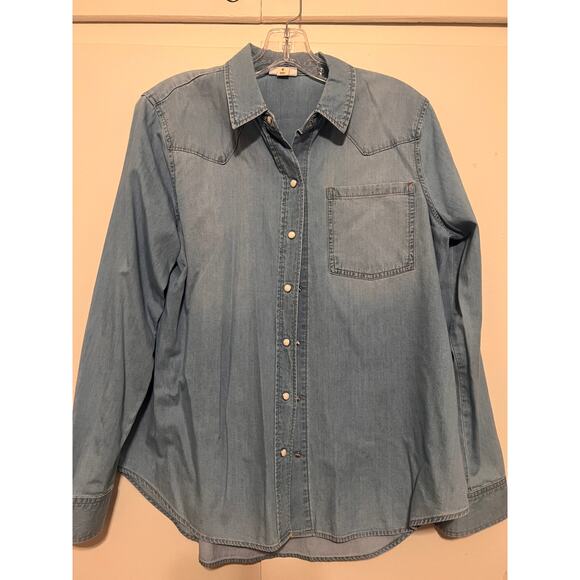a.n.a Light Blue Denim Blouse - Picture 1 of 3